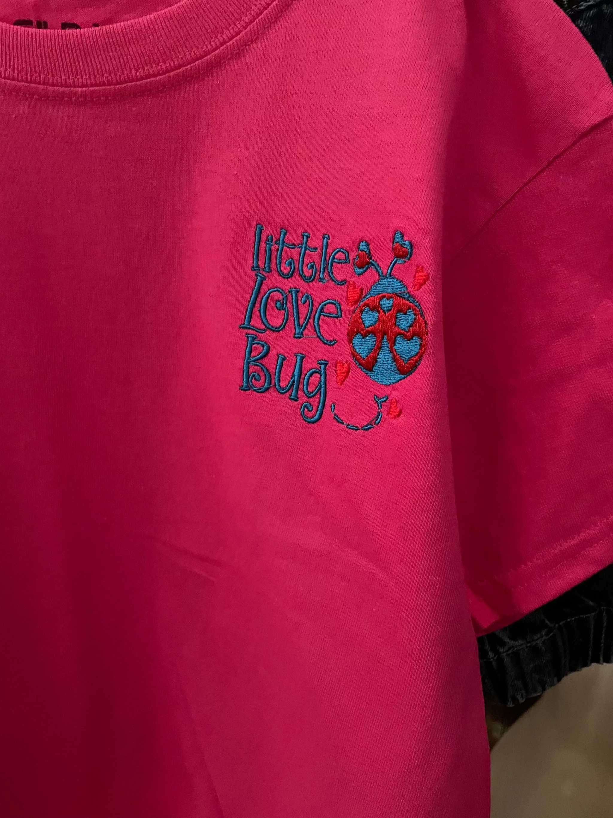 Pink Little Love Bug Tees embroidered short sleeve cotton shirt for kids and adults
