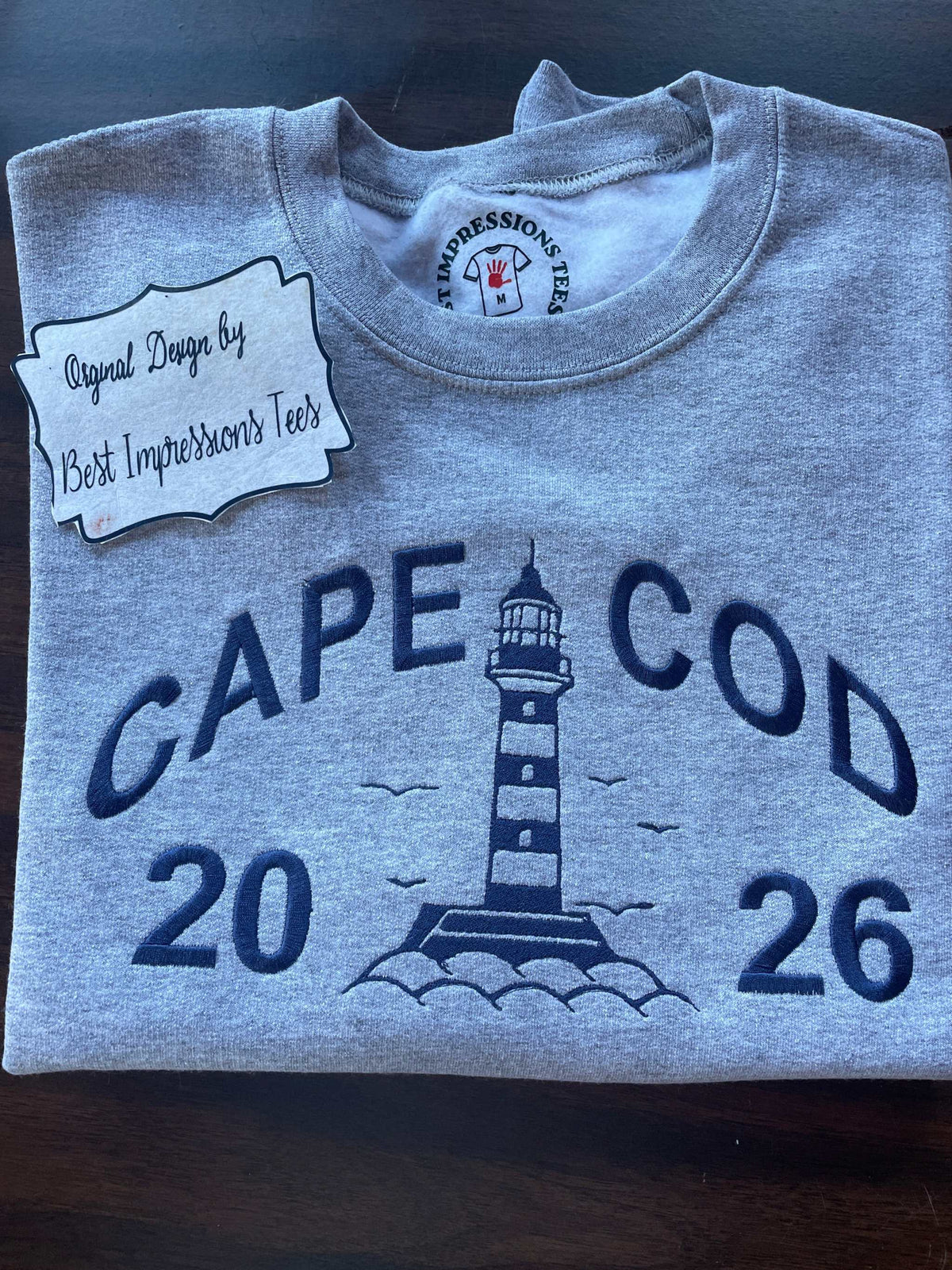 Cape Cod Lighthouse 2026 embroidered crewneck sweatshirt in 100% cotton