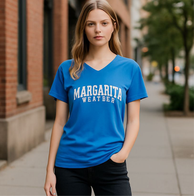 Royal blue V-neck T Shirt with short sleeves for summer style
