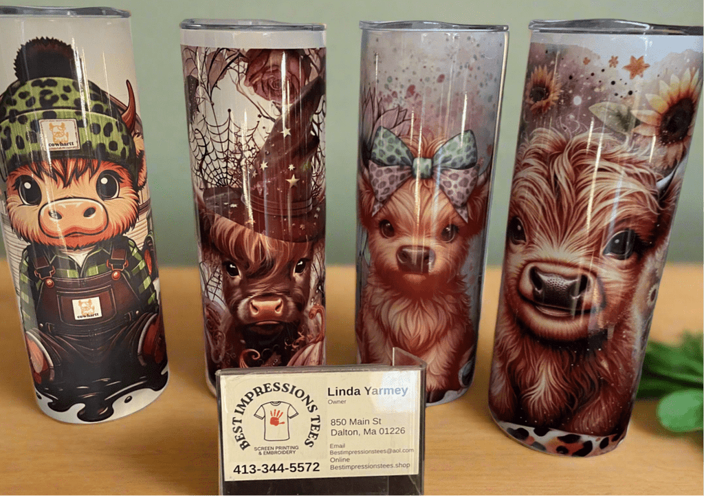 Double wall tumblers with animal designs, stainless steel, insulated for hot and cold drinks, leak-proof lids.
