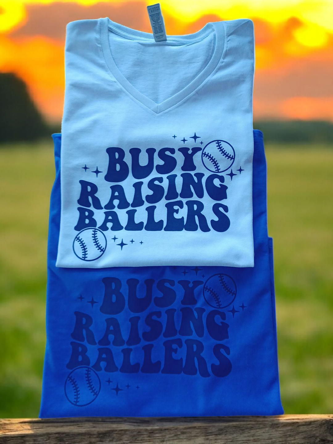 Baseball Tee Shirt Busy Raising Ballers Softball Mom V-neck cotton blend tee
