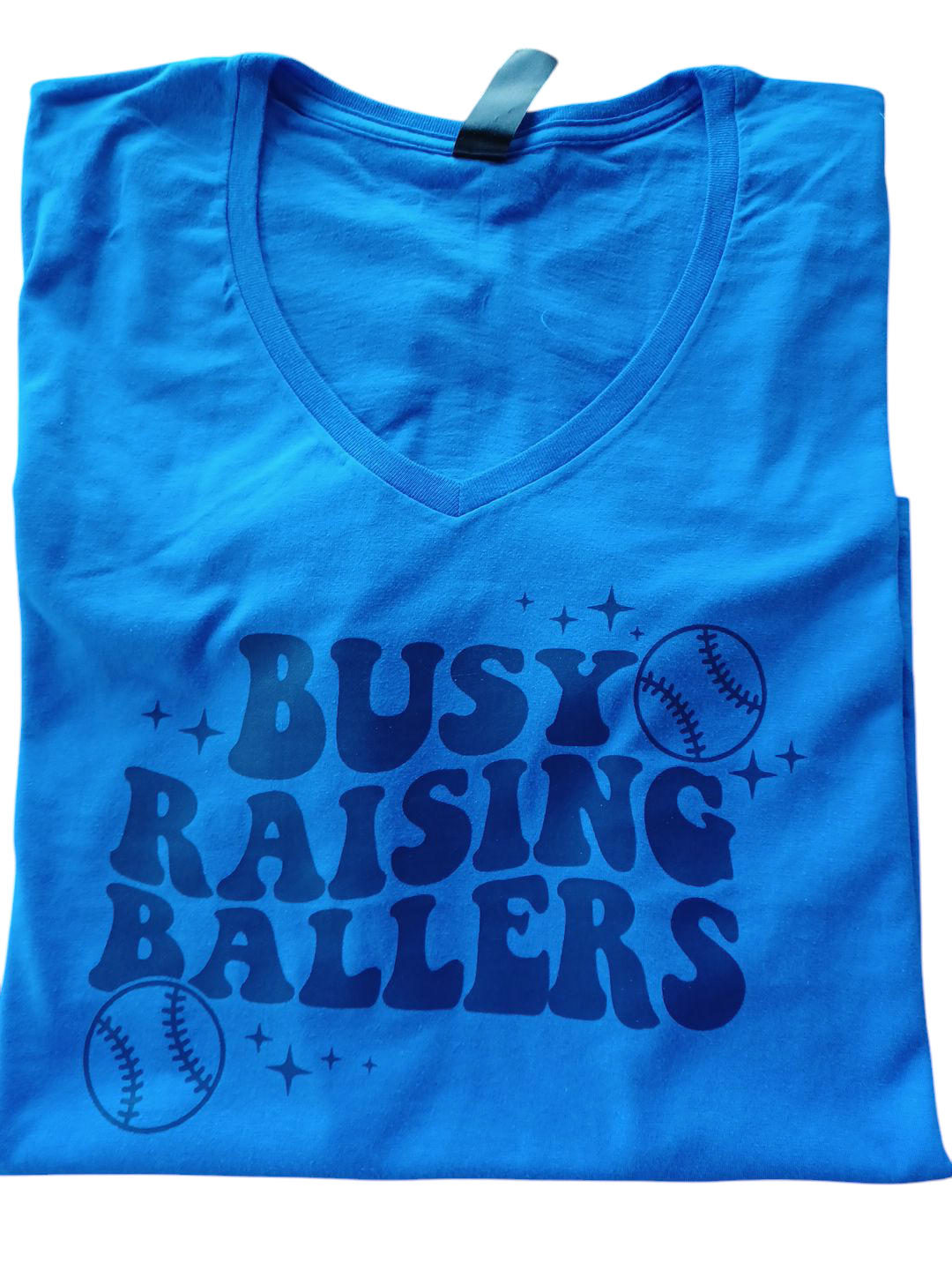 Baseball Tee Shirt Busy Raising Ballers Softball Mom V-neck Cotton Blend