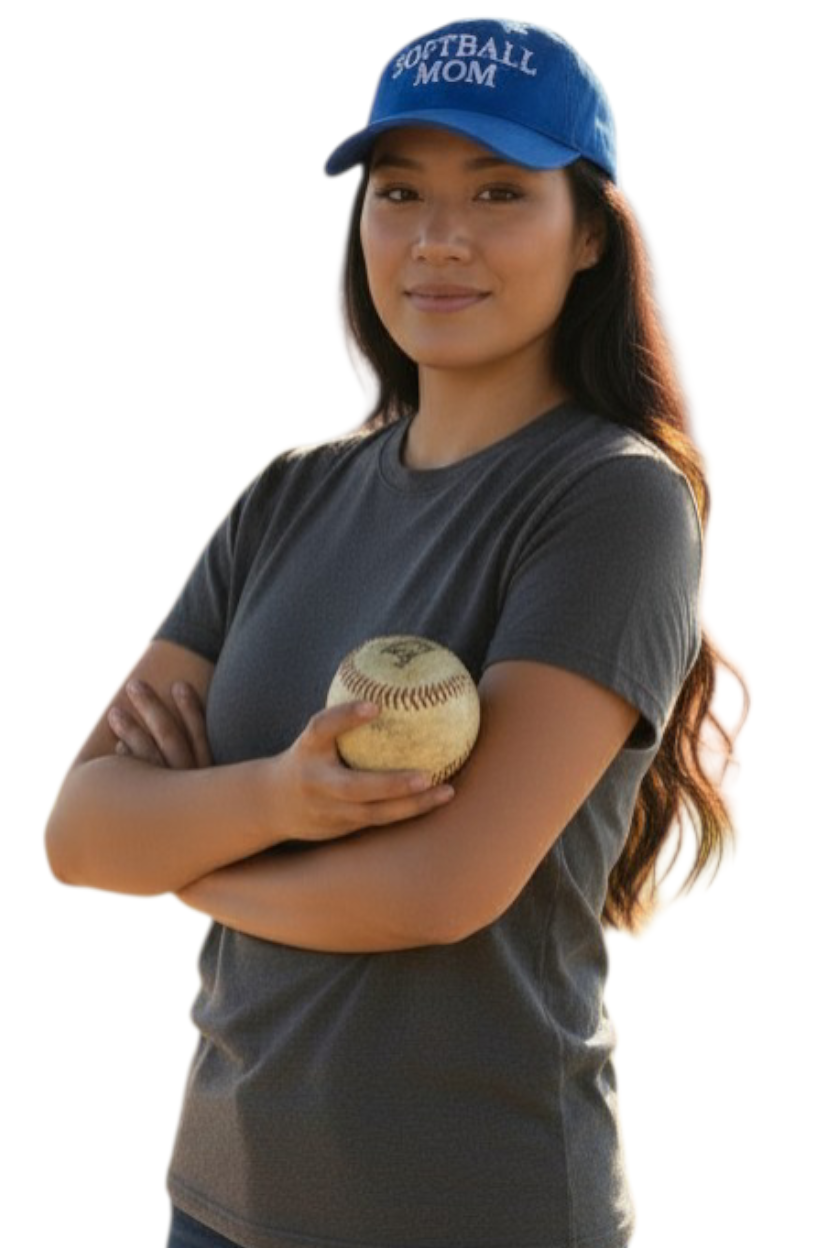 Adjustable 100% cotton Mom Ball Hats for softball and baseball moms with sun protection and team spirit design