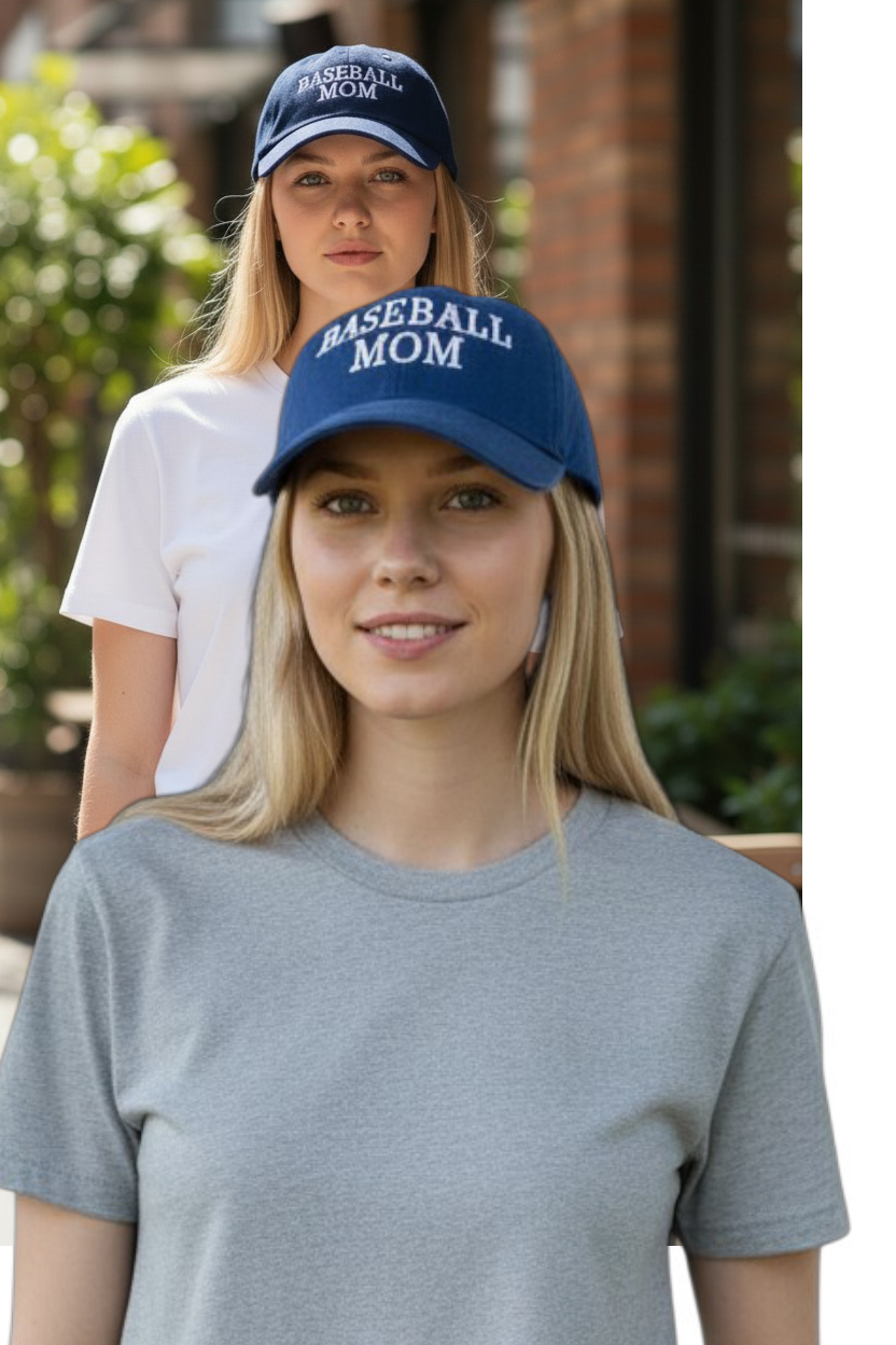Mom Ball Hats made of 100% cotton, adjustable for comfort and sun protection, ideal for softball and baseball moms.