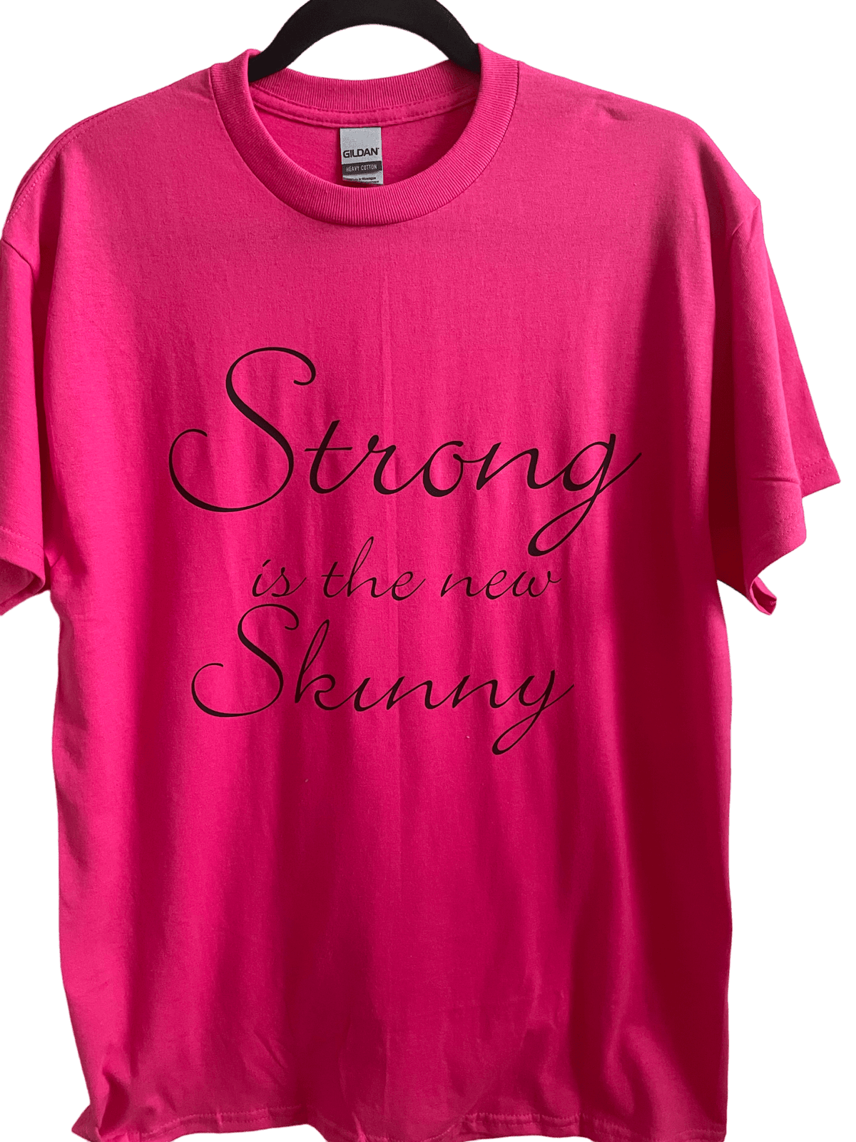 Strong is the new skinny pink Gildan cotton tee shirt with short sleeves