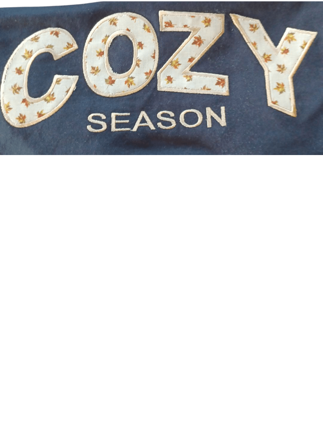 Cozy Season Crewneck sweatshirt with embroidered fall leaves and buffalo plaid design